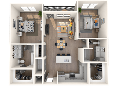 Floor plan for 2 beds, 2 baths, 1125 sqft
